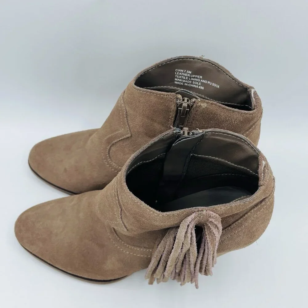 Steve Madden Shoes Womens 7.5 M Brown Suede Leather Cian Bootie Western Fringe